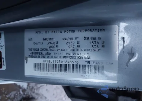 2013 Mazda Mazda3 I Sv from USA, damaged, VIN JM1BL1TG5D1843576